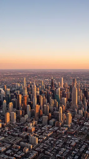Aerial Sunset View of Dense City Skyline