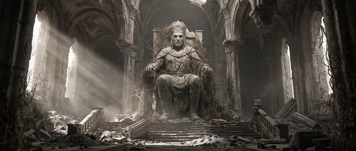 Masked King Statue in Ruined Throne Room