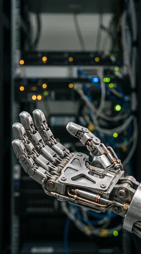 Mechanical Robot Hand in Server Room