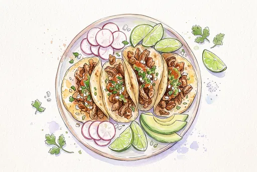 Watercolor Illustration of Street Tacos Platter