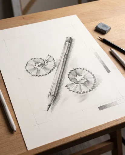 Graphite Drawing of Pencil and Shavings