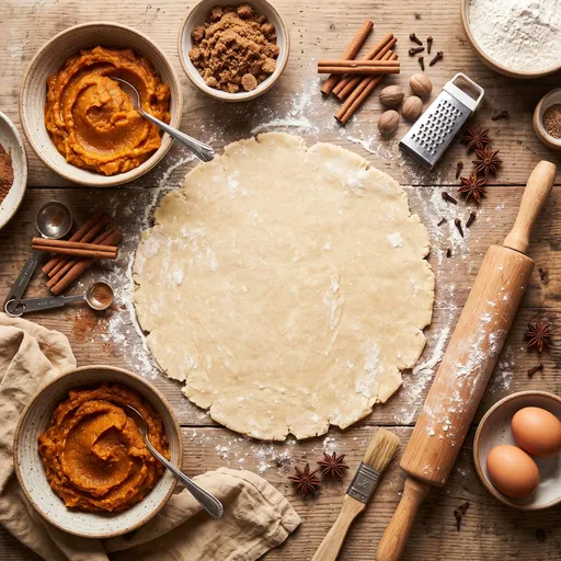 Rustic Pumpkin Pie Baking Ingredients Flat Lay