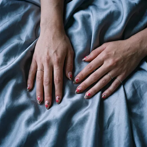 Hands With Rose Nail Art on Silk