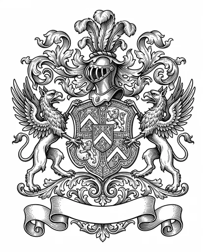 Vintage Woodcut Griffin Coat of Arms