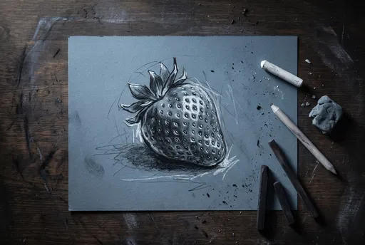 Charcoal Strawberry Sketch Flat Lay