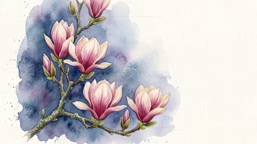 Watercolor Magnolia Branch with Copy Space