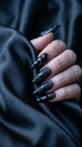 Gothic Black Lace and Gel Manicure