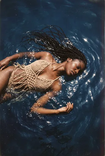 Woman Floating in Deep Cobalt Water