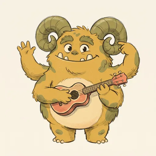 Friendly Four-Armed Monster Playing Ukulele Illustration