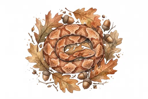 Watercolor Copperhead Snake With Autumn Leaves