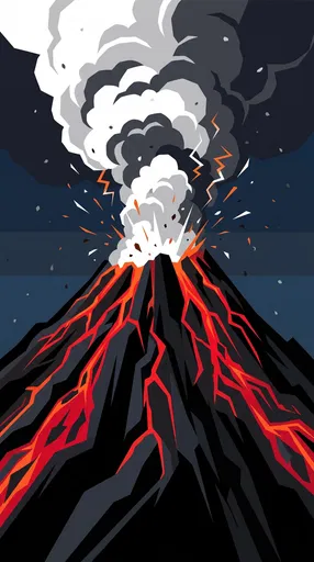 Flat Vector Illustration of Erupting Stratovolcano