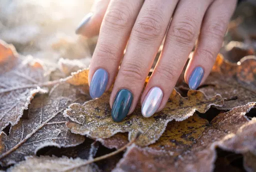 Cool-Toned Fall Manicure on Frosted Leaves