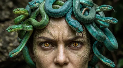 Close-Up Portrait of Medusa with Viper Hair
