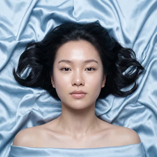 Overhead Beauty Portrait on Blue Silk