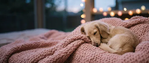 Sleeping Cream Dachshund on Pink Blanket