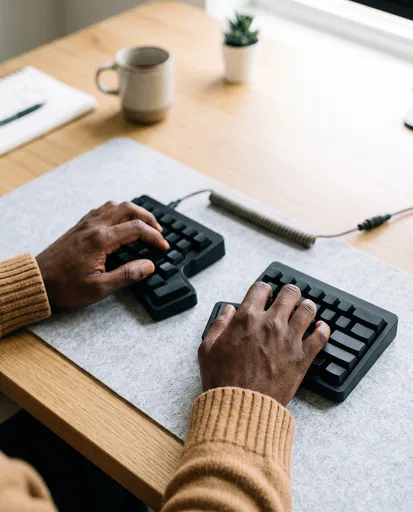 Hands Typing on Ergonomic Split Keyboard