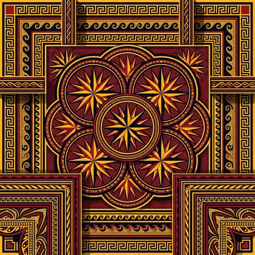 Geometric Mosaic Compass Rose Pattern Illustration