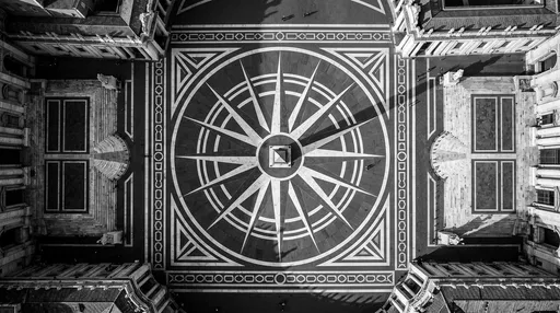 Monochrome Aerial Courtyard Compass Rose Plaza
