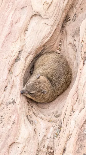Rock Hyrax Curled in Sandstone Hollow
