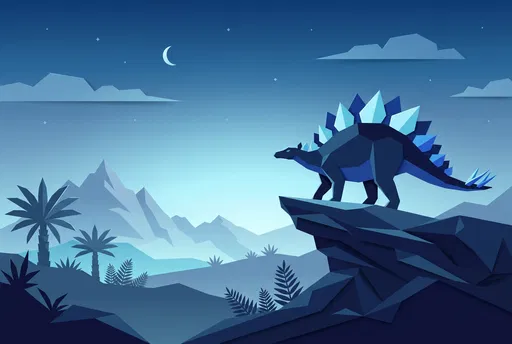 Geometric Paper Cut Stegosaurus at Blue Hour