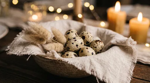 Speckled Quail Eggs in Rustic Bowl