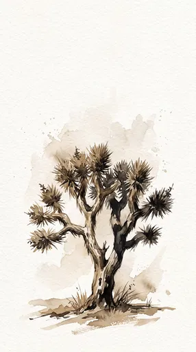 Sepia Watercolor Joshua Tree Illustration