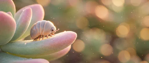 Cute Stylized Pillbug on Succulent Leaf