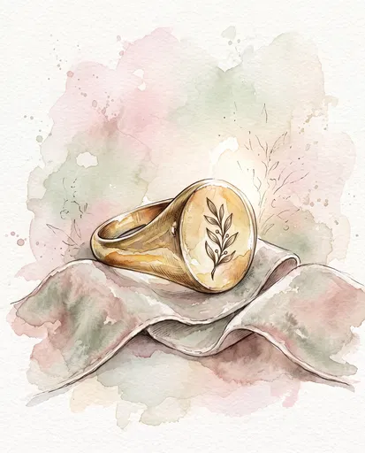 Watercolor Gold Signet Ring Illustration