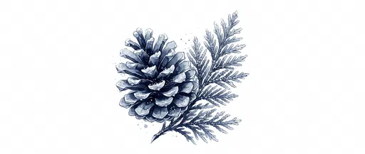 Indigo Watercolor Pinecone and Cedar Sprig