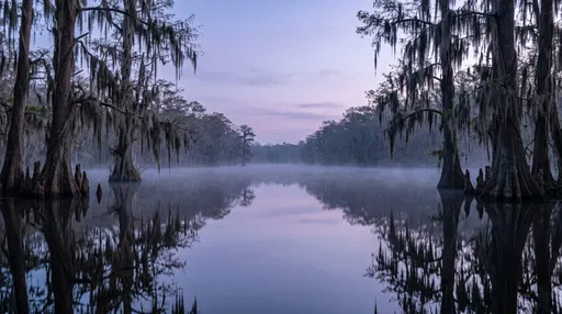 Misty Cypress Swamp at Twilight