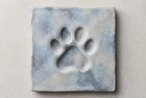 Blue Ceramic Tile With Paw Print