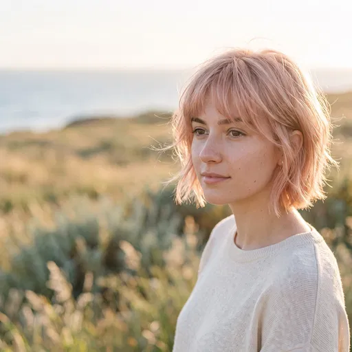 Woman With Rose Gold Hair At Coast