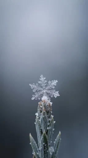 Macro Snowflake on Frosted Juniper Tip