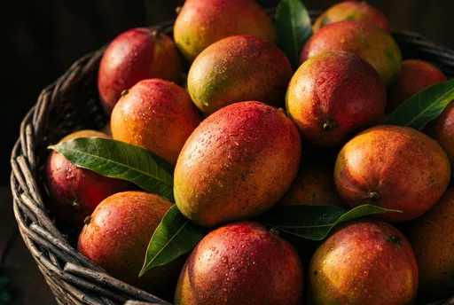 Ripe Mangoes in Wicker Basket