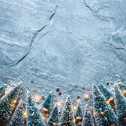 Miniature Christmas Trees on Blue Slate