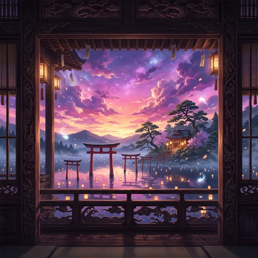 Anime Balcony View of Mystical Shrine