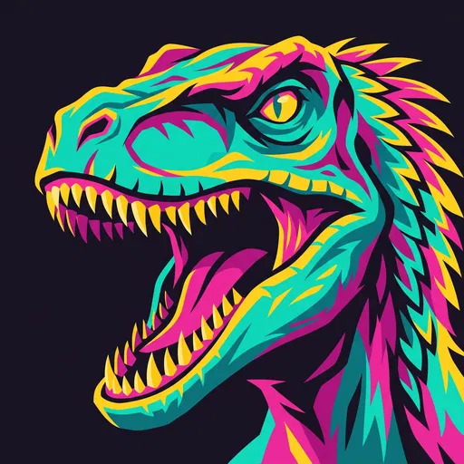 Vibrant Vector Roaring Velociraptor Head