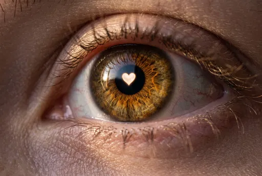 Macro Close-Up of Eye with Heart Reflection