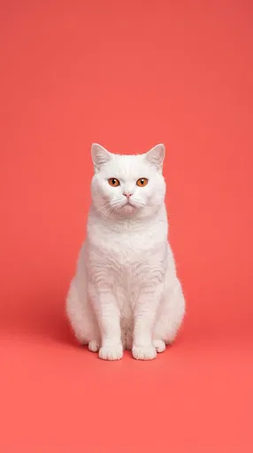 White Cat on Coral Background