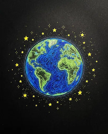 Gel Pen Drawing of Planet Earth