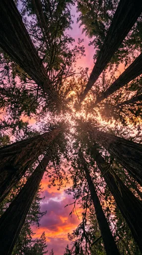 Redwood Forest Canopy at Sunset