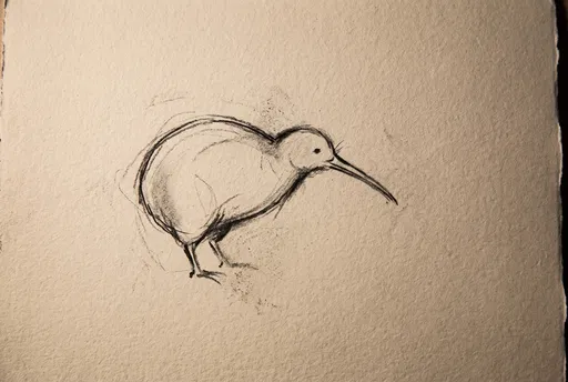 Minimalist Charcoal Sketch of Kiwi Bird