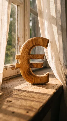 Wooden Euro Symbol on Rustic Windowsill