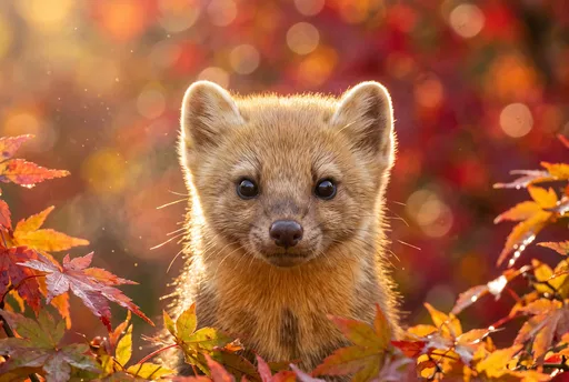 Japanese Sable Marten in Autumn Foliage