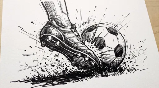 Ink Sketch of Boot Kicking Soccer Ball