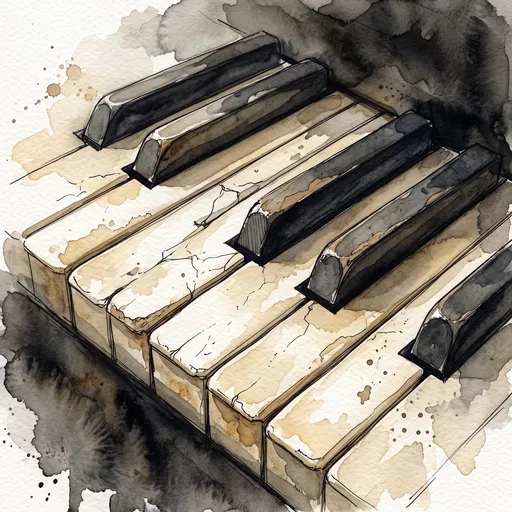 Antique Piano Keys Watercolor Illustration
