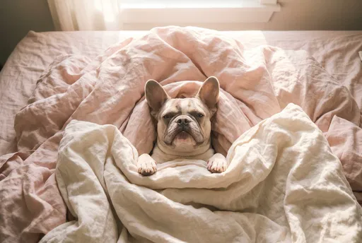 Sleepy French Bulldog Tucked in Bed