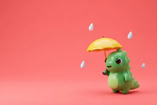 Cute 3D Dinosaur With Yellow Umbrella