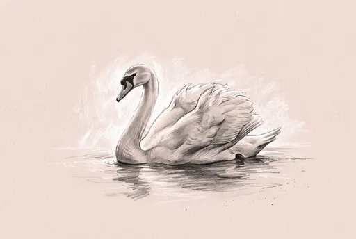 Graphite Swan Drawing on Blush Paper