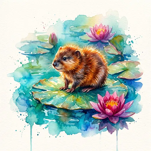Watercolor Muskrat Kit on Lily Pad